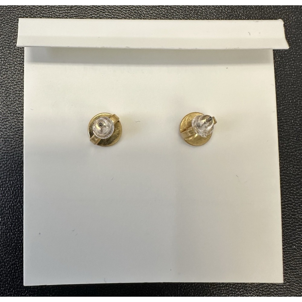 Tory Burch Double T Gold Tone & Leather Round Milgrain Stud Earrings Unisex New - Picture 4 of 4